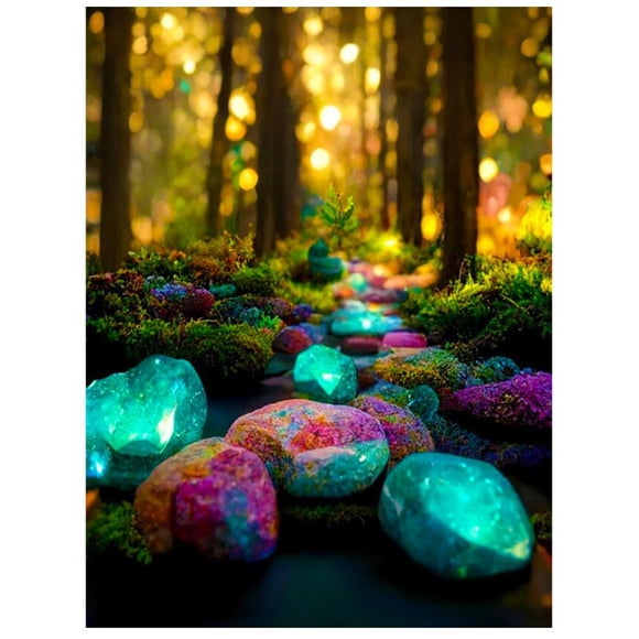 Dust Full Square Drill Embroidrey Forest 5D Diamond Painting Fantasy Fluorescence Fall Landscape Mo, 40*50cm, frame not included.,12-TZ