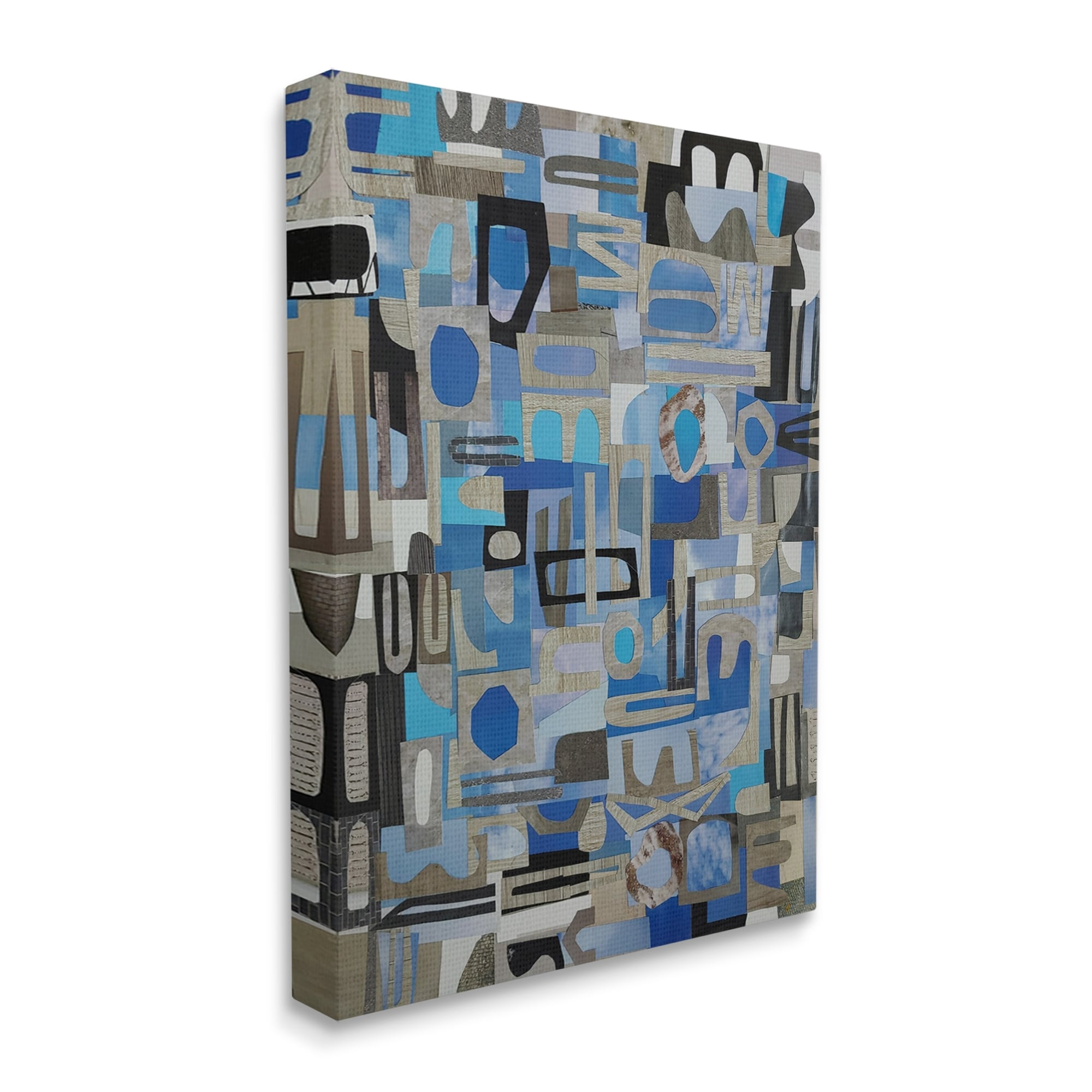 Stupell Blue Geometric Shapes Collage Abstract Painting Gallery Wrapped Canvas Print Wall Art