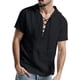 thumbnail image 1 of Camisas Para Hombre Camiseta de manga corta con cordón y capucha Vintage de lino y algodón para viajes de ocio de primavera y verano para hombre (Black, S), 1 of 6