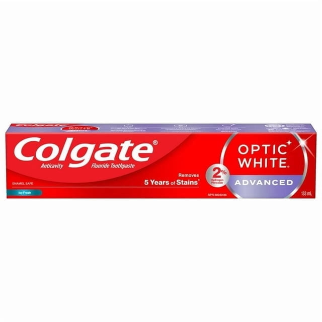 Colgate Optic White Advanced Teeth Whitening Toothpaste, Icy Fresh – 133 mL, 133 mL