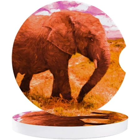 

KXMDXA Elephant Walking on The Grassland Set of 6 Car Coaster for Drinks Absorbent Ceramic Stone Coasters Cup Mat with Cork Base for Home Kitchen Room Coffee Table Bar Decor