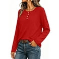 thumbnail image 4 of Horkkom Henley Shirts for Women Solid Color Button Long Sleeve Shirts Baggy Casual Fall Tops S, 4 of 7
