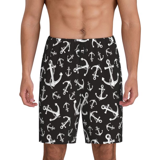 Balery Anchor Pantalones cortos de pijama de punto de algodón para hombre con cinturilla y bolsillos-Medium