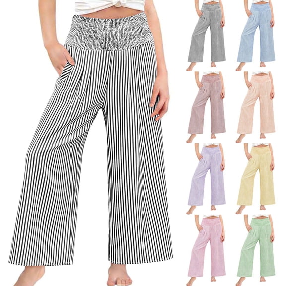Nestiefly Girls' Gingham striped Pants Wide Leg High Waist Elastic Waist Casual Loose Trendy Beach Vacation Plaid Trousers with Pockets Wine 140