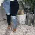 thumbnail image 3 of HLSOHJP New Woman Black Blue Contrast Color High Waist Jeans Fashion Stretch Denim Pencil Pants Street Trendy Ripped Jeans S-2XL, 3 of 4