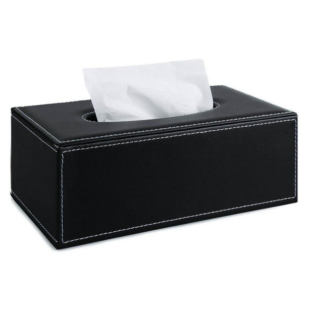 Caja de Pañuelos de material cuero de La PU Funda para Servilletero para El Automóvil Papel Higiénico - Negro