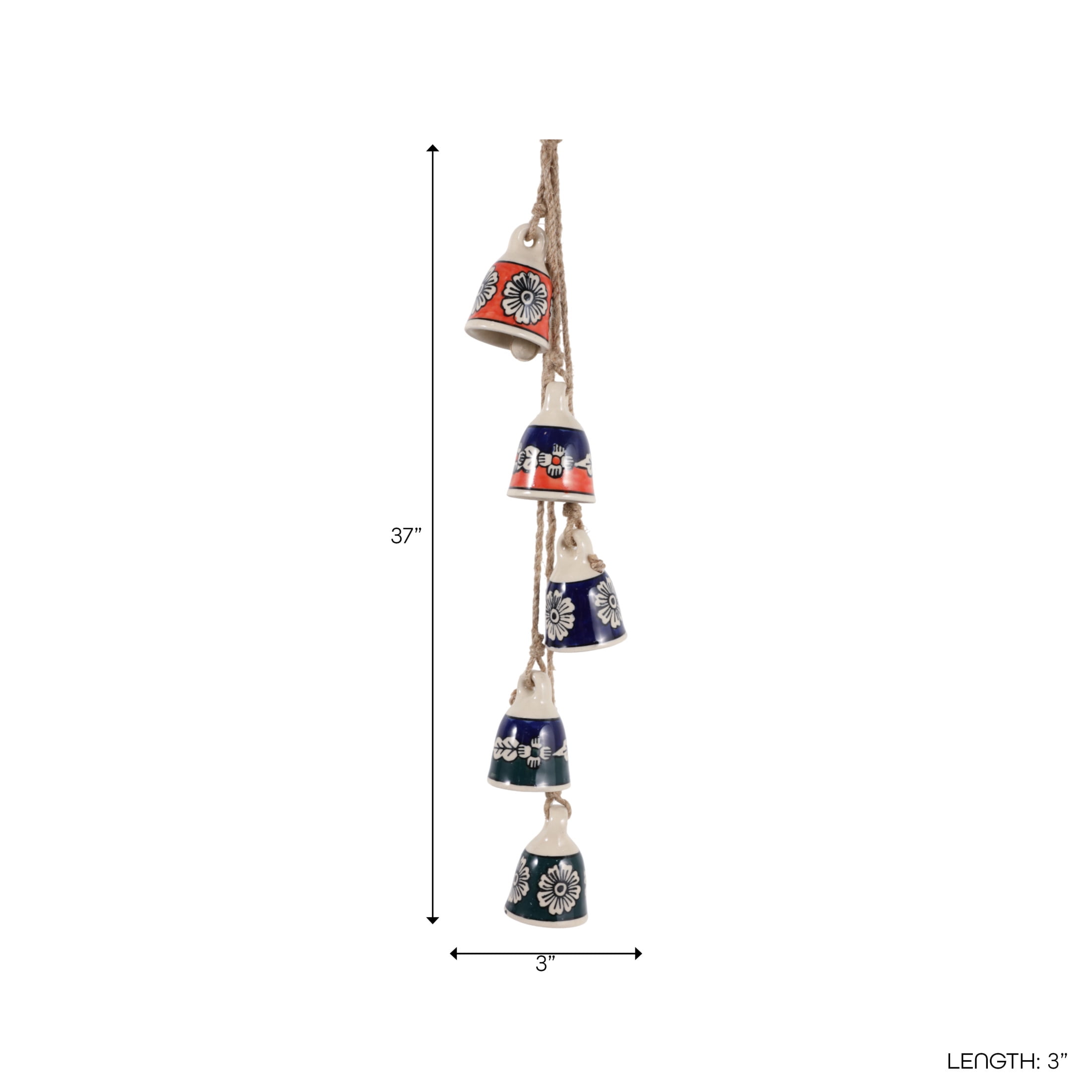 Modern Ceramic Cluster Bells for Garden Decor - Decorative Outdoor Wind Chimes for Patio, Porch, or Tree Branch - Outside Home Decoration for Window or Backyard Accent - 37", Blue & Green