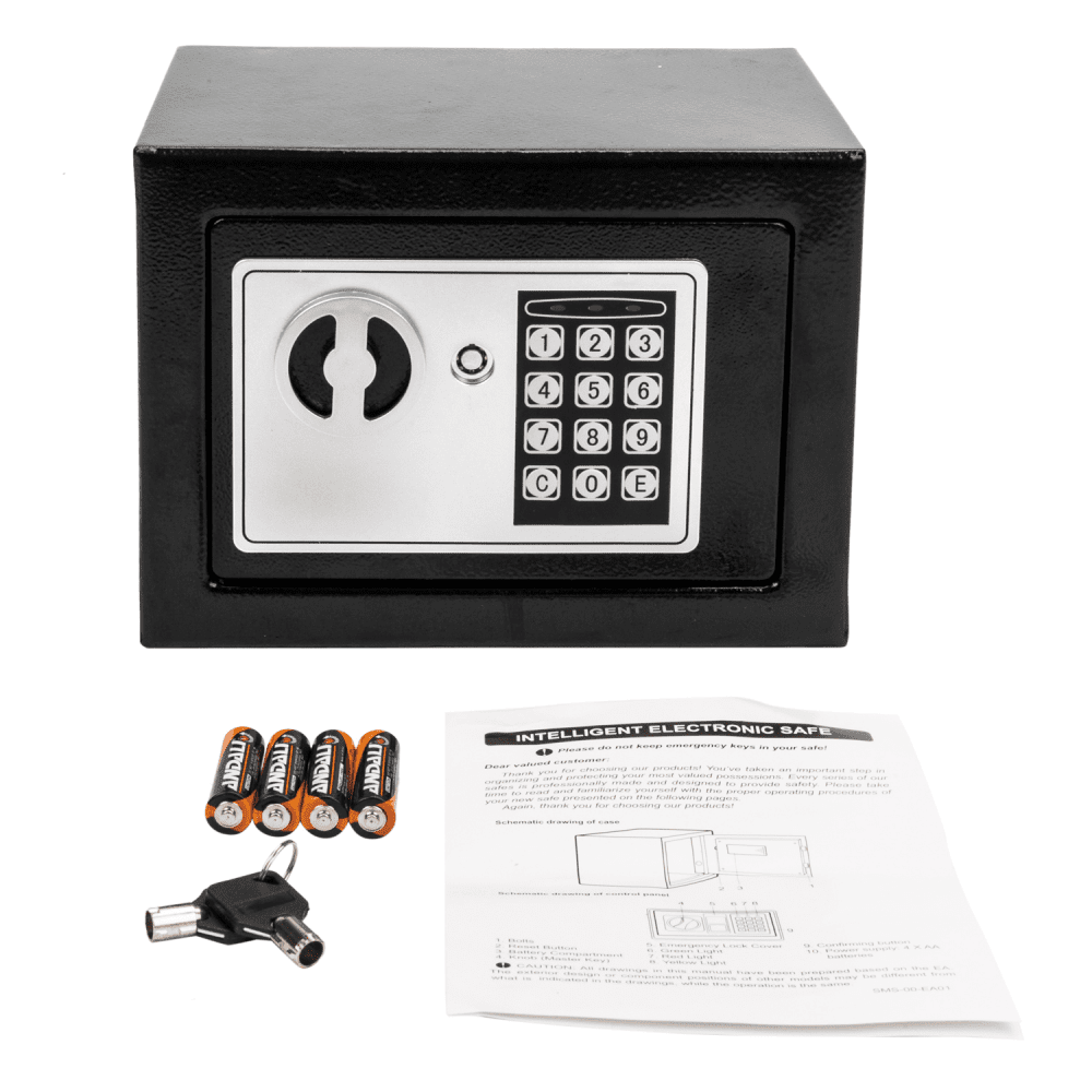 Tcbosik Electronic Security Safe Box with Key for Home Office, Mini Safety Box for Jewelry Cash Gun Storage, Black