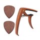thumbnail image 1 of Ceja metálica para guitarra con 2 púas de madera de nogal negro, ideal para guitarra acústica, clásica y ukelele., 1 of 6