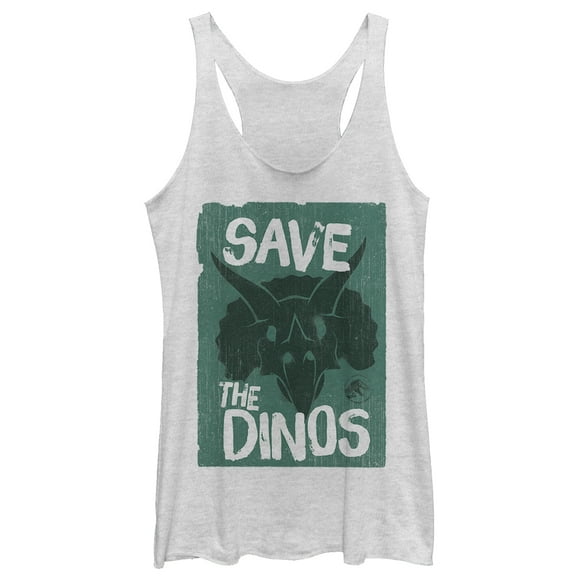 Women's Jurassic World: Fallen Kingdom Save the Dinos Cartoon  Racerback Tank Top White Heather Medium