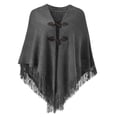 thumbnail image 4 of Kilaqueen Shawl Wraps for Women with Hooded Trumpet Button Fringe Tassel Pullover Wrap Solid Color Trendy Poncho Cape for Fall Winter, 4 of 4