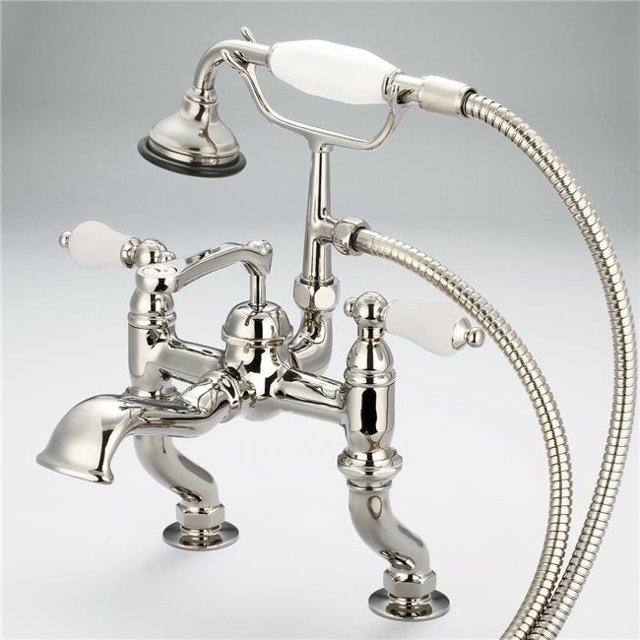 Water Creation F6-0004-05-PL Robinet de Baignoire Classique Réglable au Centre - Nickel Poli et Ivoire