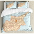 thumbnail image 1 of Cyprus Duvet Cover Set King Size, Detailed Road Map of Mediterranean Island Country with Settlement Names, Decorative 3 Piece Bedding Set with 2 Pillow Shams, Baby Blue and Champagne, by Ambesonne, 1 of 3