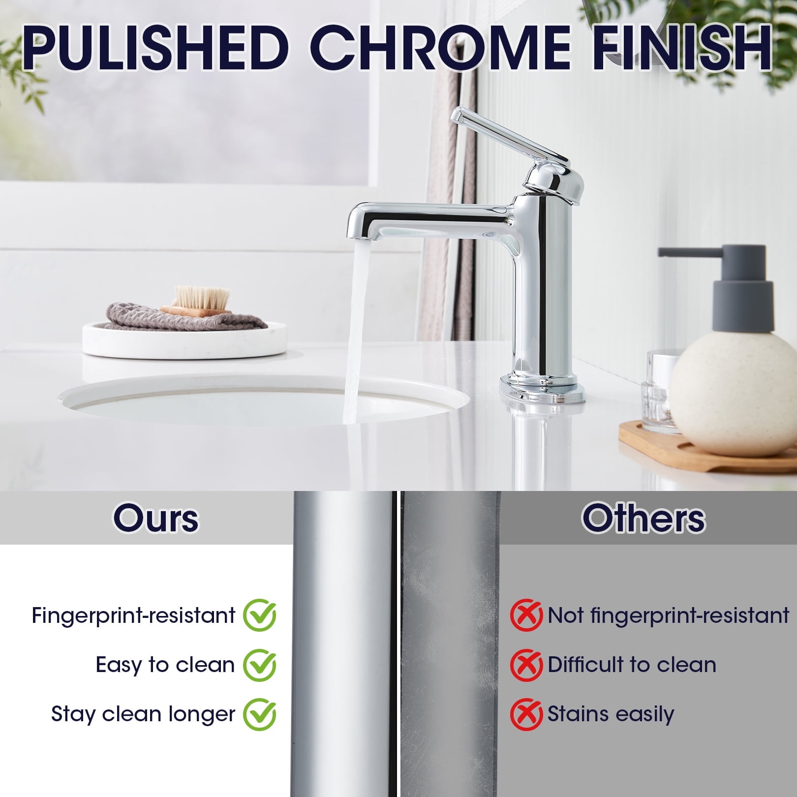 Wowkk Bathroom Sink Faucets Solid Brass Single Handle Bathroom Faucets with Deck Mount 1 Hole or 3 Hole and Supply Line, Straight Spout Vanity Faucet for RV Restroom Hotel, Polished Chrome