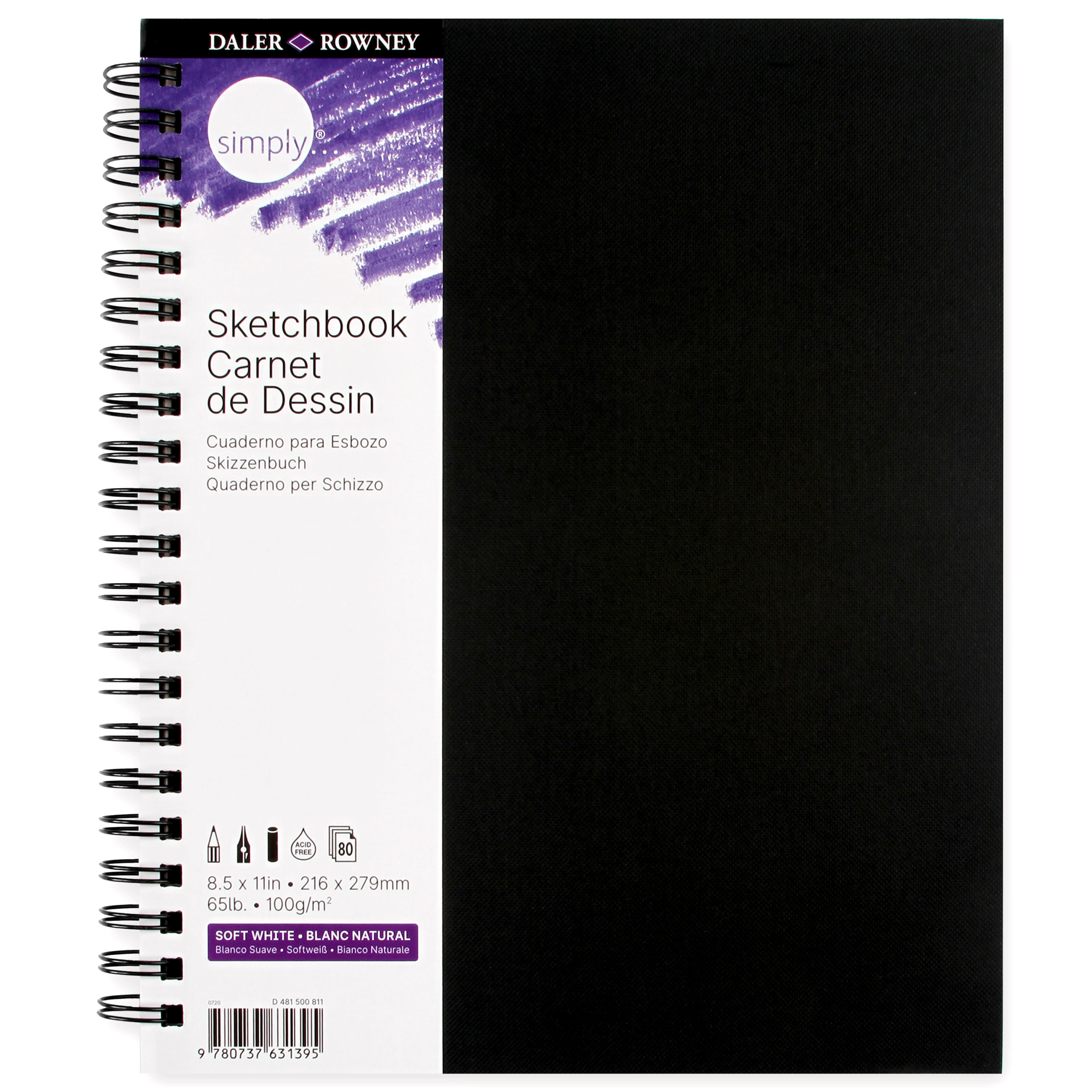 Daler-Rowney Simply Sketchbook, Soft White Pages, 65lb/100g, Black