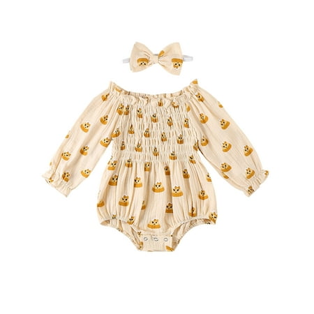 

Calsunbaby Baby Halloween Romper Long Sleeve Candy Print Romper with Headband