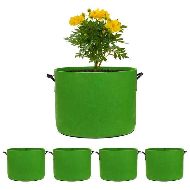 Uxcell 5 Pack Bolsas de Cultivo para Plantas 10 Galones Bolsas de Cultivo de Tela Engrosada de 300G con Asas Macetas de Jardín Verde