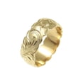 thumbnail image 1 of 14K yellow gold hand engraved Hawaiian plumeria scroll band ring cut out 8mm size 7, 1 of 5