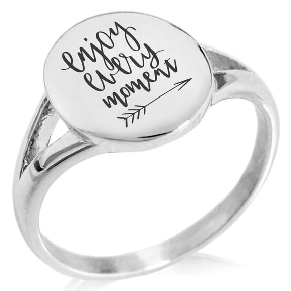 Tioneer Stainless Steel Enjoy Every Moment Minimalist Oval Top Polished Statement Ring