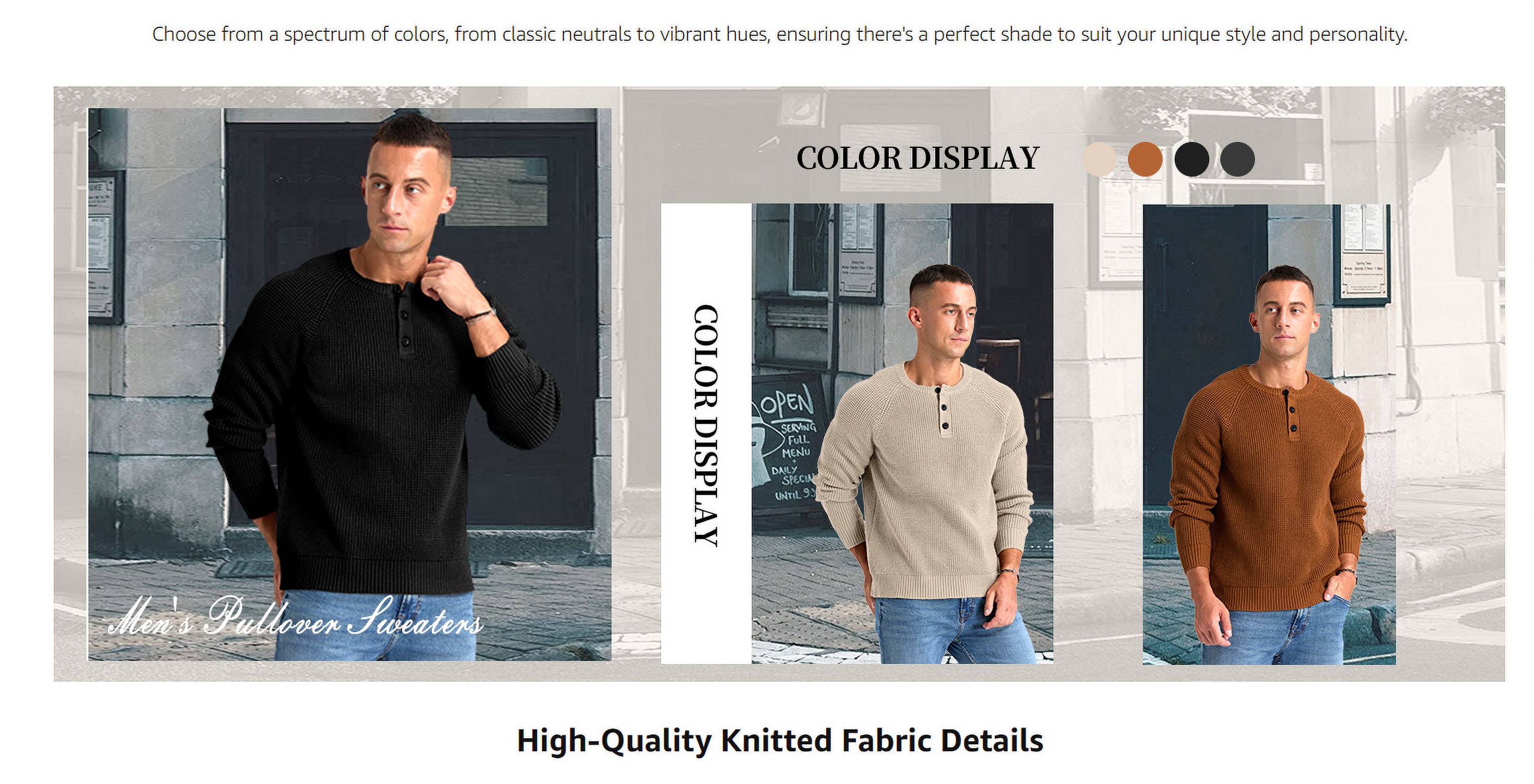 QDG Men's Henley Knit Pullover Sweater with Waffle Texture photo 7