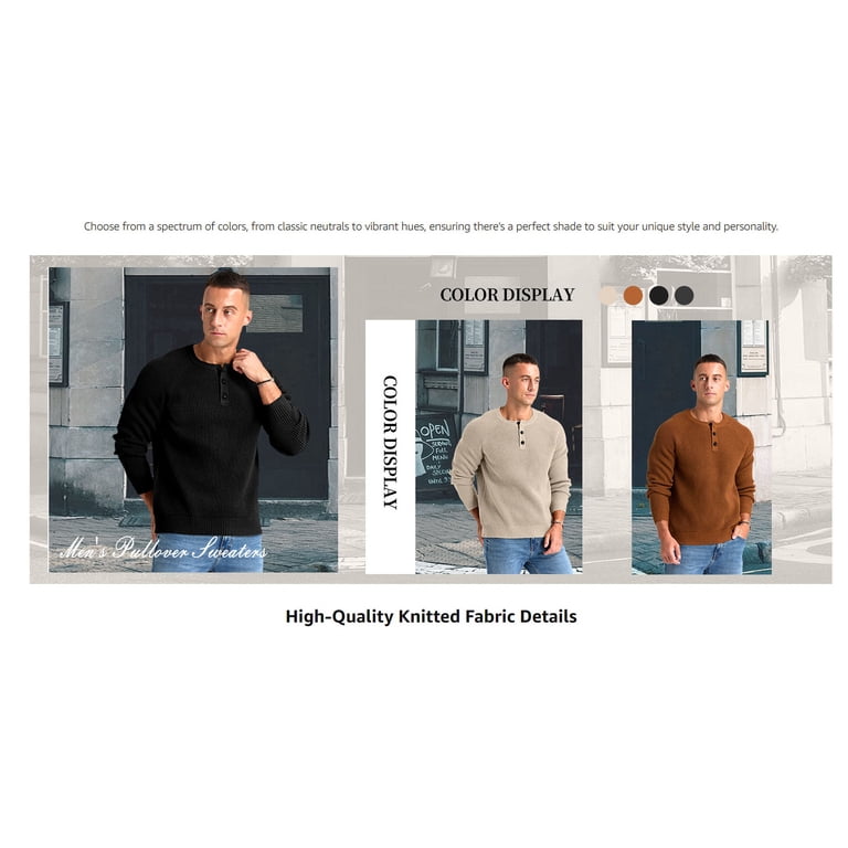 QDG Men's Henley Waffle Knit Pullover Sweater photo 7
