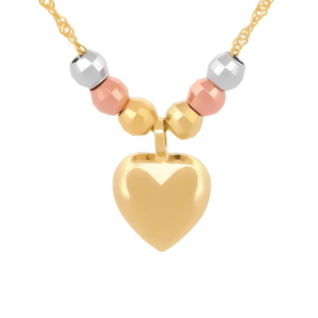 Cadena Gargantilla Casa del Anillo Dama Corazón Bolas Facetadas 3 Oros 10K Sólido Amarillo 45 cm