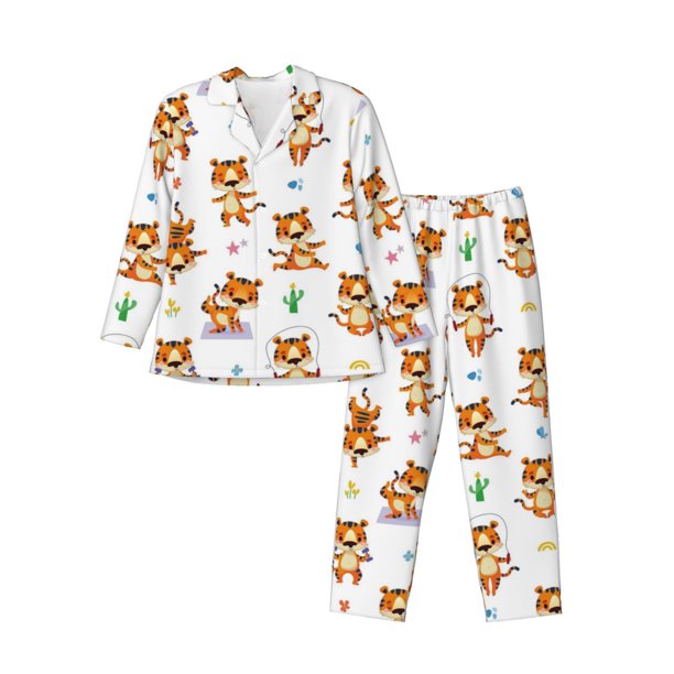 Balery Tigers go in for Sports Pijama para Hombre de Dos Piezas con Manga Larga, Conjunto de Dormir y Descanso Suave con Bolsillos-Large