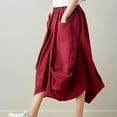 thumbnail image 5 of Maxi Dresses LEBONYARD High-waisted Midi Skirt for Women,Women's Elastic Waist Solid Cotton and Linen Skirt Loose Large Lantern Skirt Wine Free Size, 5 of 8