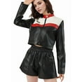 thumbnail image 3 of Female'S Faux Leather Jacket Y2K Cropped Jacket Mock Neck Long Sleeve Zipper Fall Outerwear Red M, 3 of 9