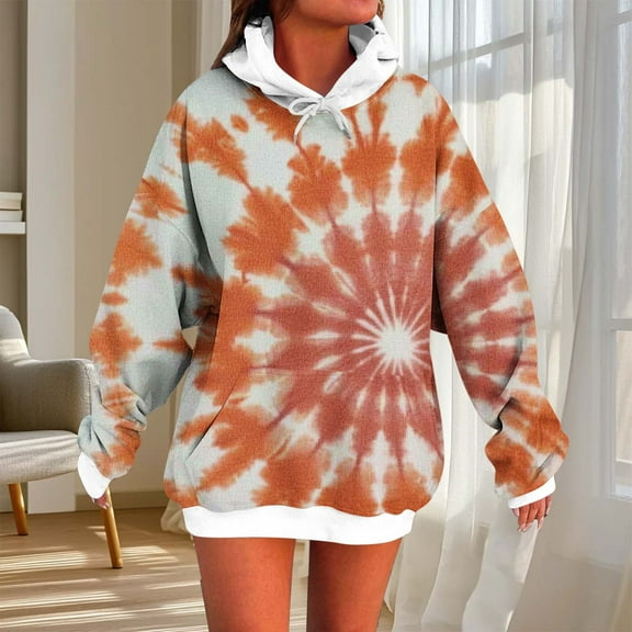 Craaazy Hoodies For Women Tie Dye Print Loose Fit Long Sleeve Crewneck Pullover Sweatshirt With Pocket Gifts