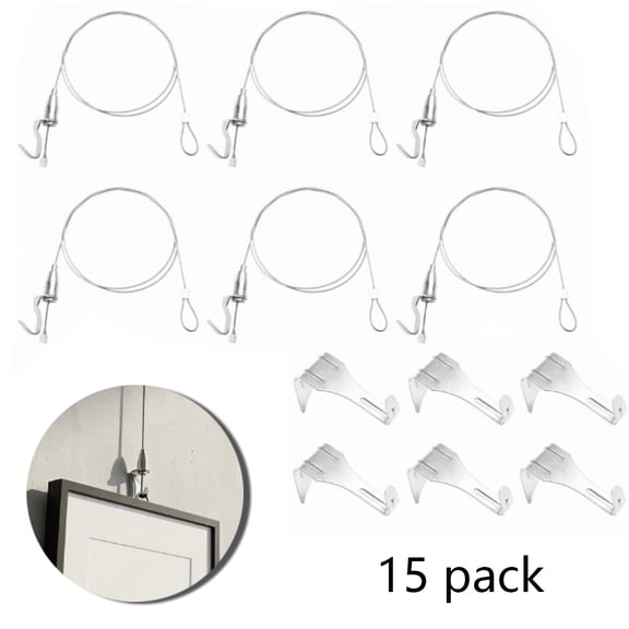 15 Pack Picture Rail Hanging System, 39 Inch Stainless Steel Photo Frame Display Cables with Adjustable Hooks, Gallery Wall Hanging Kit for Art and Picture Displays
