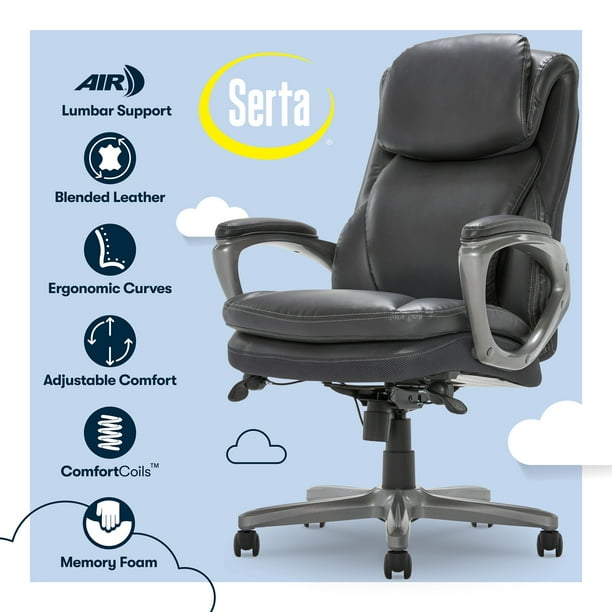 Serta Arlington AIR Ergonomic Leather High Back Executive Office Chair Dark Gray Silver Walmart Business Supplies