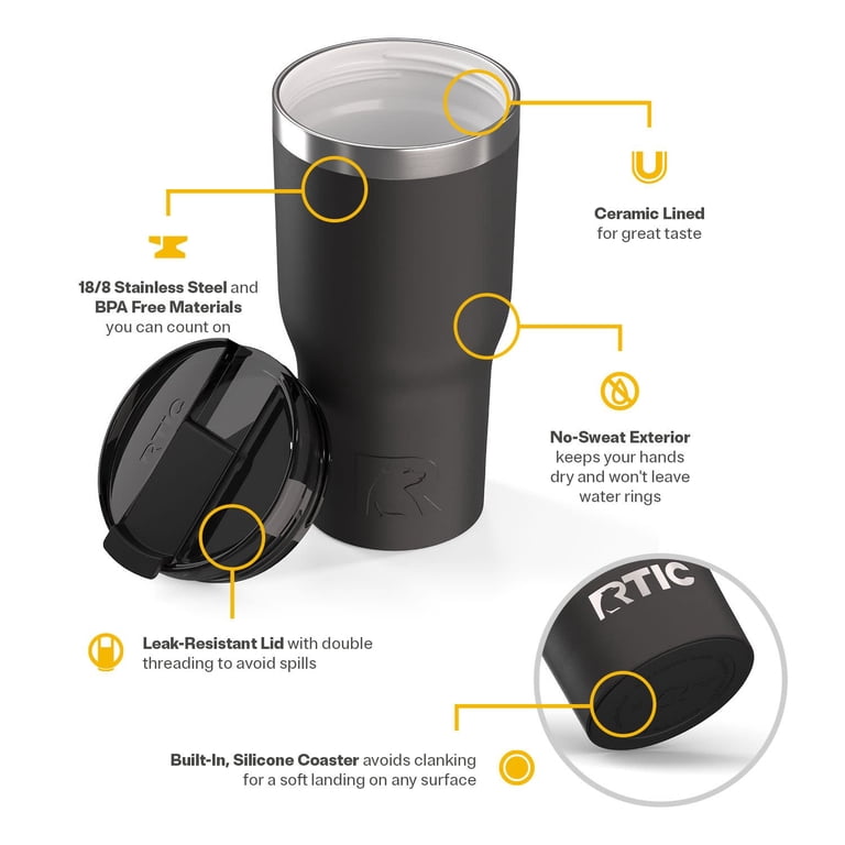 RTIC 30 oz Ceramic Lined Tumbler, Insulated, Leak-Resistant Lid
