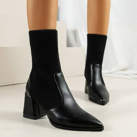 

Akiihool Ankle Boots for Women Dressy Women Lug Sole Low Heel Platform Lug Sole Slip on Wedge Ankle Booties (Black 7.5)