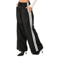 thumbnail image 2 of Elippeo Women Casual Pants  Drawstring Elastic Waist Striped Loose Long Trousers Streetwear, 2 of 9
