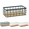 thumbnail image 2 of Metal Storage Basket with Removable Wood Base  Decorative Baskets for Home Storage  Wire Basket for Organizing Small Tableware (L Black), 2 of 7