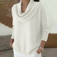 thumbnail image 4 of Cowl Neck Sweaters for Women Long Sleeve Knit Pullover Cozy Loose Fall Winter White XL, 4 of 6