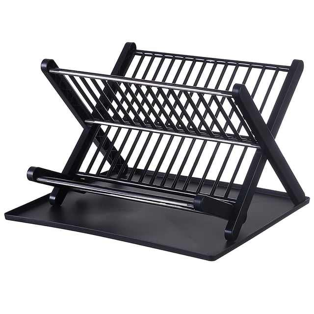 Escurridor de platos de 2 niveles, gran capacidad, plegable, para cocina, color negro