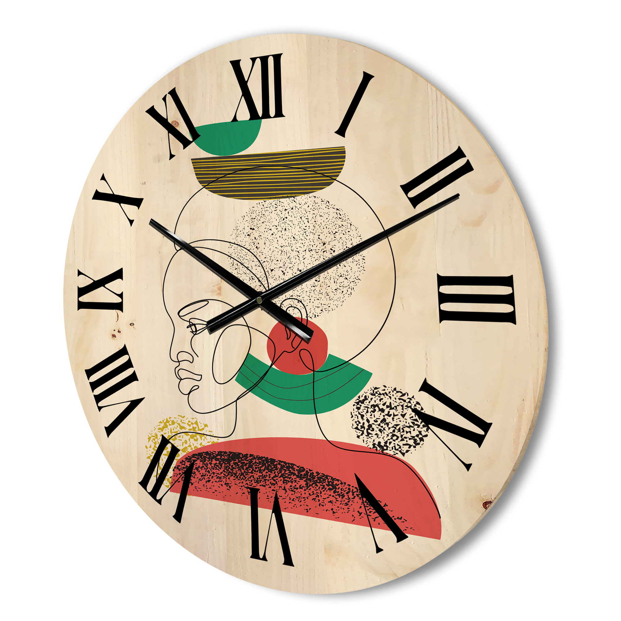 Designart 'One Line Portrait of Afro American Women VI' Modern Wood Wall Clock
