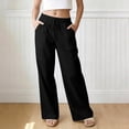 thumbnail image 6 of VEKDONE Womens Cotton Wide Leg Pants Casual Flowy Drawstring High Waist Palazzo Pants Summer Loose Fit Comfy Straight Trousers with Pockets Black S, 6 of 9