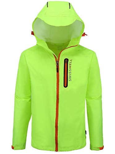 SWISSWELL Mens Cycling Running Jacket Waterproof Bicycling Windbreaker Reflective Packable Raincoat Fluorescent Yellow, XX-Large