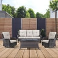 thumbnail image 2 of PARKWELL 4 Pieces Outdoor Patio Furniture Set Wicker Rattan Swivel Glider Chairs Cushioned Sofa Dining Table All-Weather Conversation Sectional with Anti-Slip Cushions for Balcony, 2 of 8