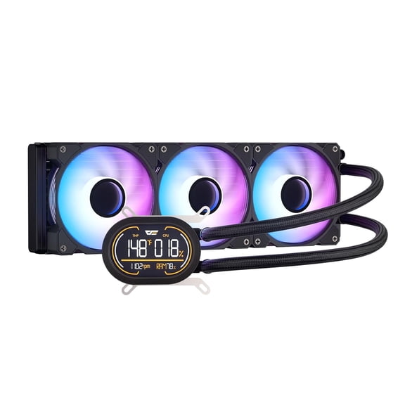 darkFlash DF-DH360D-BK DH360D, 360mm AIO Liquid CPU Cooler w/ Display Screen, ARGB PWM Fans, Intel & AMD Support- Black