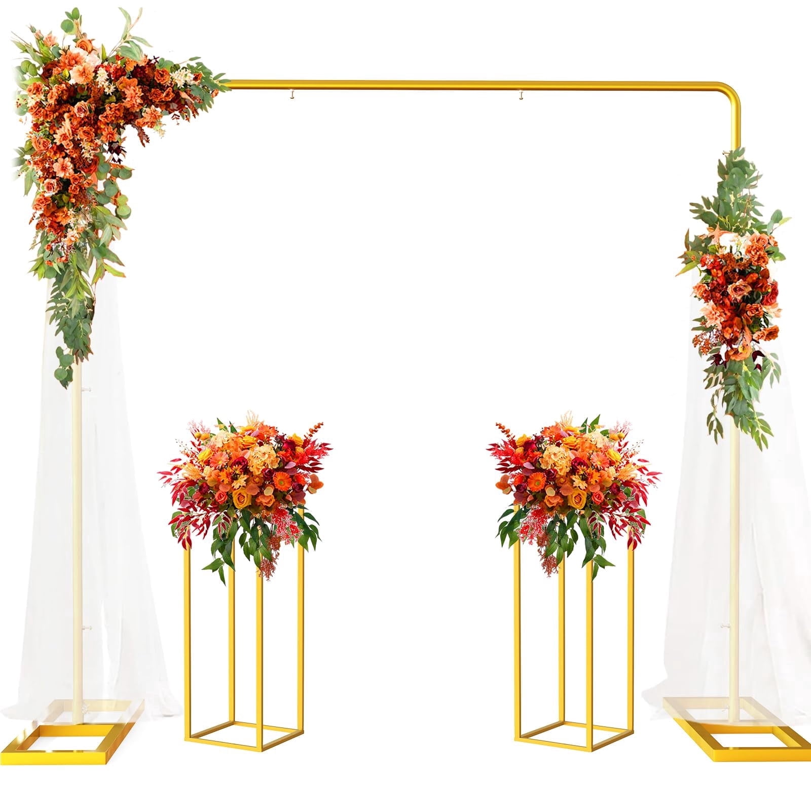 Yacona Wedding Arch Backdrop Stand, Square Wedding Arches for Ceremony with Flower Stands, Metal Photo Backdrop Stand for Balloon, Gold