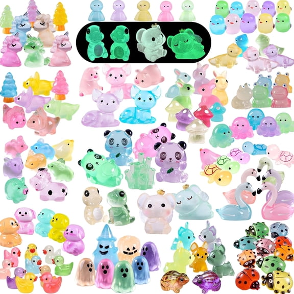 100-Pack Luminous Mini Resin Animal Figurines, Glow-in-the-Dark Miniature Fairy Garden Accessories, Assorted Tiny Resin Animals for DIY Terrariums, Bonsai, and Aquarium Decor(Random Styles)