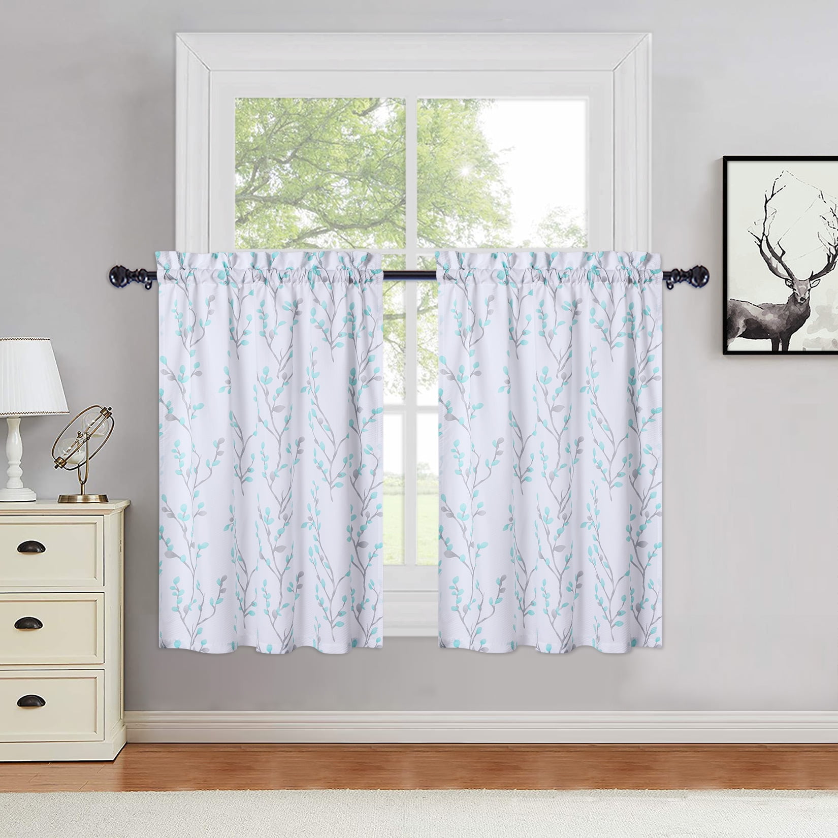 HOMERRY 27"W x 30"L Kitchen Curtains Tree Branch Embossed Textured