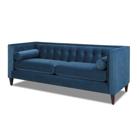 Maklaine Contemporary 84" Tufted Tuxedo Sofa Double Cushion in Satin Teal