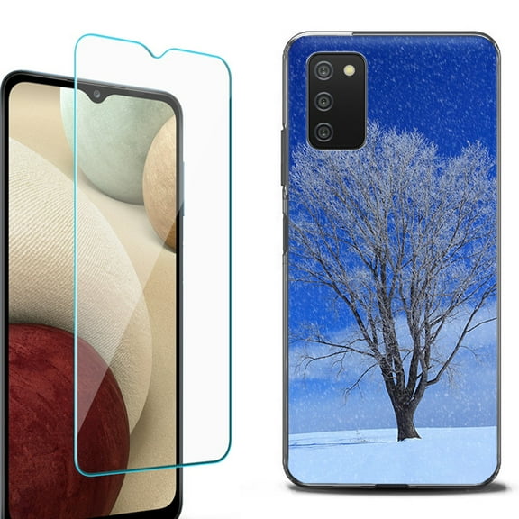 Slim-Fit Protective Fashion Phone Case (Black) for Samsung Galaxy A03s, with Tempered Glass Screen Protector, by OneToughShield ® - Snowing Tree