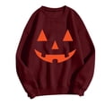 thumbnail image 3 of Womens Sweatshirts Halloween Classic Punpkin Face Print Sweatshirt Fall Long Sleeve Pullover Tops (Brick Red L), 3 of 4