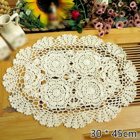 

SUKIY Oval Placemat Table Place Mat Vintage Hand Crochet Cotton Lace Doilies Floral